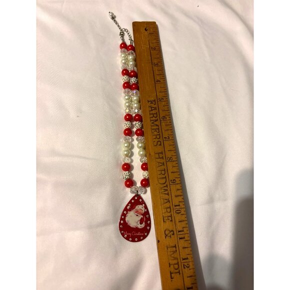Santa Pendant Beaded Christmas Necklace Red White Beads Adjustable Chain Holiday - Picture 5 of 5